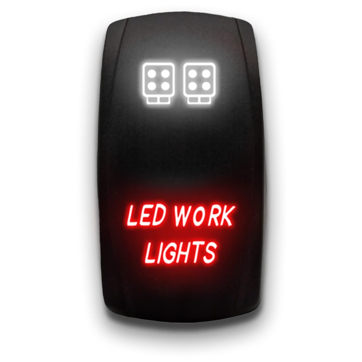 LED Work Lights - White/Red - Laser Etched 5-Pin Double Pole Single Throw Maintained ON-Off DPST Toggle Switch 20A 12V