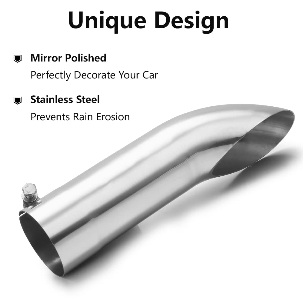 A-KARCK Turn Down Exhaust Tip 4'' Inlet, Polished Tailpipe Tip with 4'' Inlet & Outlet 12'' Overall Length, Stainless Steel Stru
