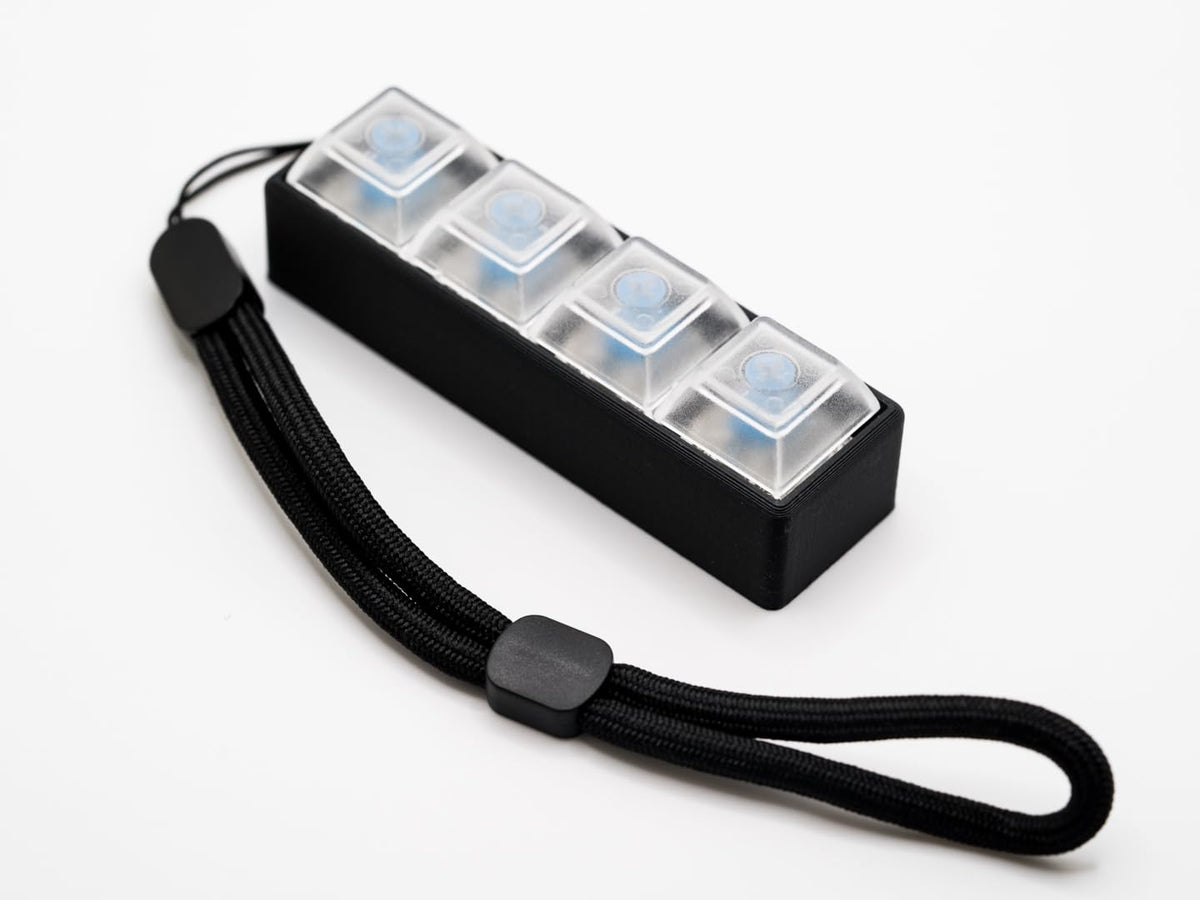 Four-Button Clicky Mechanical Switch Fidget Toy | Stim Toy, Stress Relief, Adhd (Black Base, Transparent Clear Keycaps)