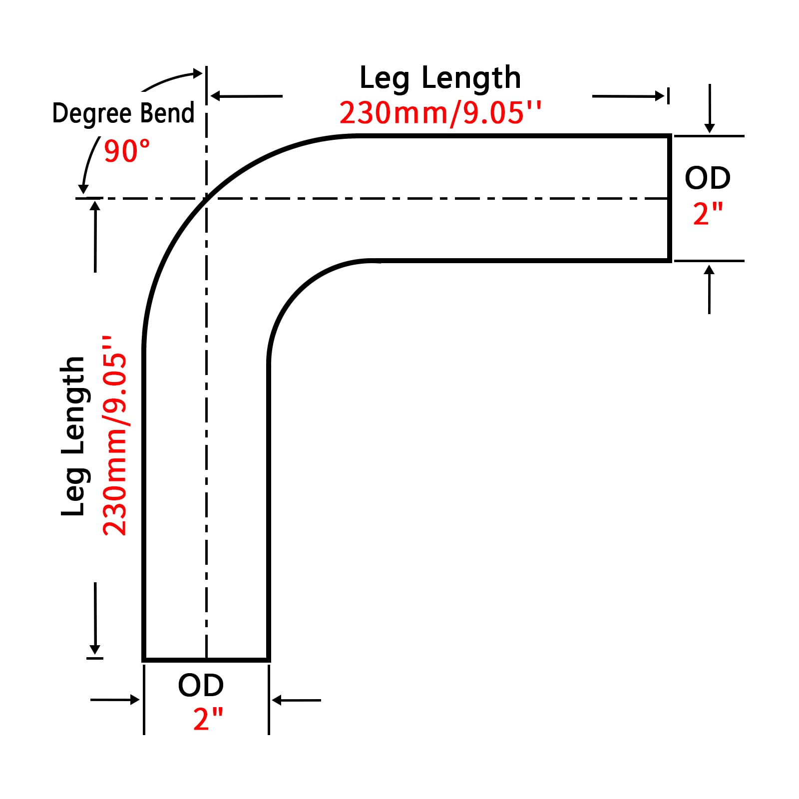 Fgjqefg 2 Inch 90 Degree Diy Custom Mandrel Exhaust Pipe Tube Pipe, T304 Stainless Steel, Universal Fit, 18.1 Inch End To End Length, 2'' Od Mandrel Bend Pipe