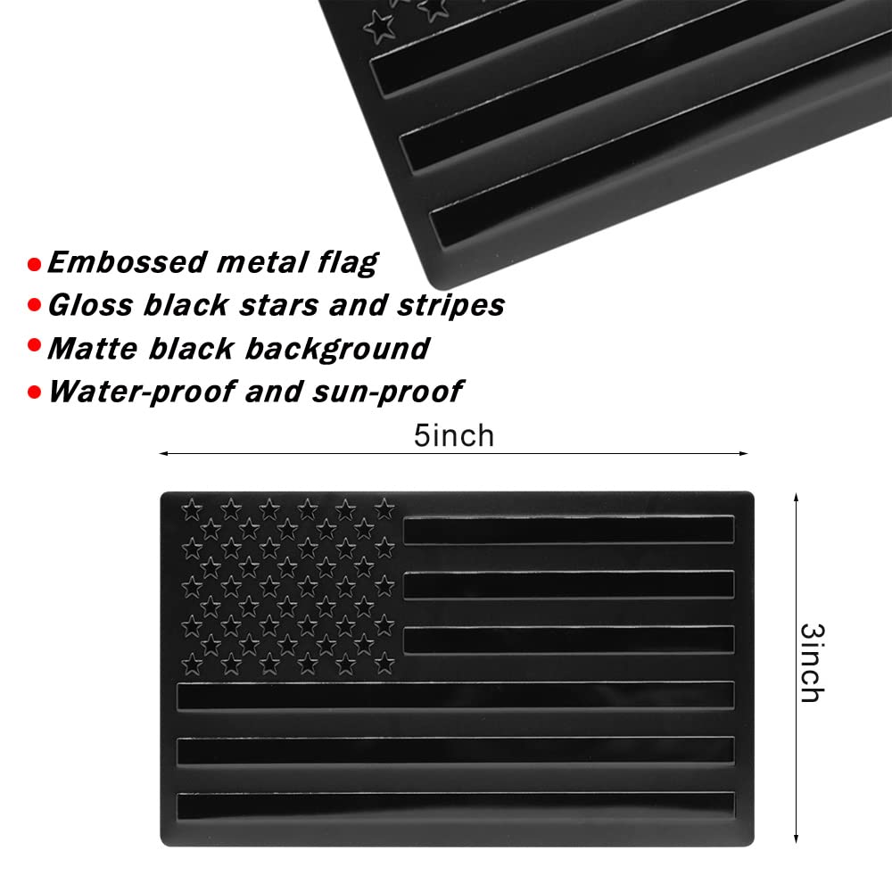 Lycaresun 2 Pcs Embossed 3D Metal Black American Flag Emblem Sticker, 5''X3''Usa Flag Decal For Cars Trucks Suv Laptop Wall (Lar
