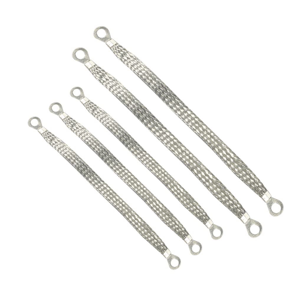 Universal Flat Braided Copper Ground Strap,Professional Vehicle Grounding Cable Straps with Terminals Plugs,Tinplate Silver Colo