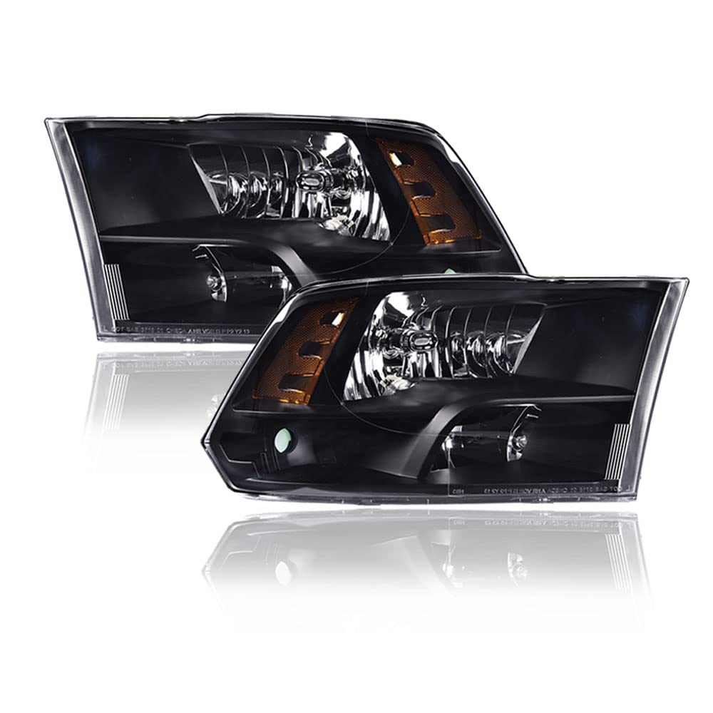 Cheda Headlights Assembly Compatible With 2009-2012 Dodge Ram 1500 2500 3500 Headlamp(Clear Lens Black Housing Amber Reflector)O