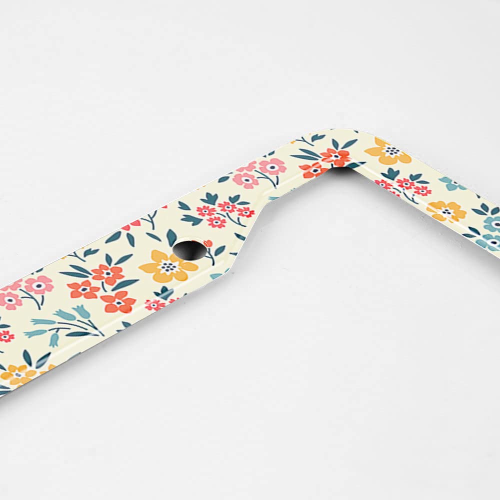 Beabes Pretty Floral Pattern Unique Retro Flower Novelty Folk License Plate Cover Car Tag Holder Metal License Plate Frame For U