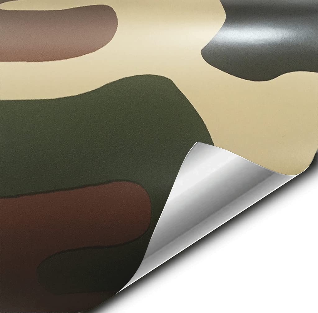 Vvivid Vinyl Camouflage Pattern Wrap Air-Release Adhesive Film Sheets (1Ft X 5Ft, Woodland Camo)