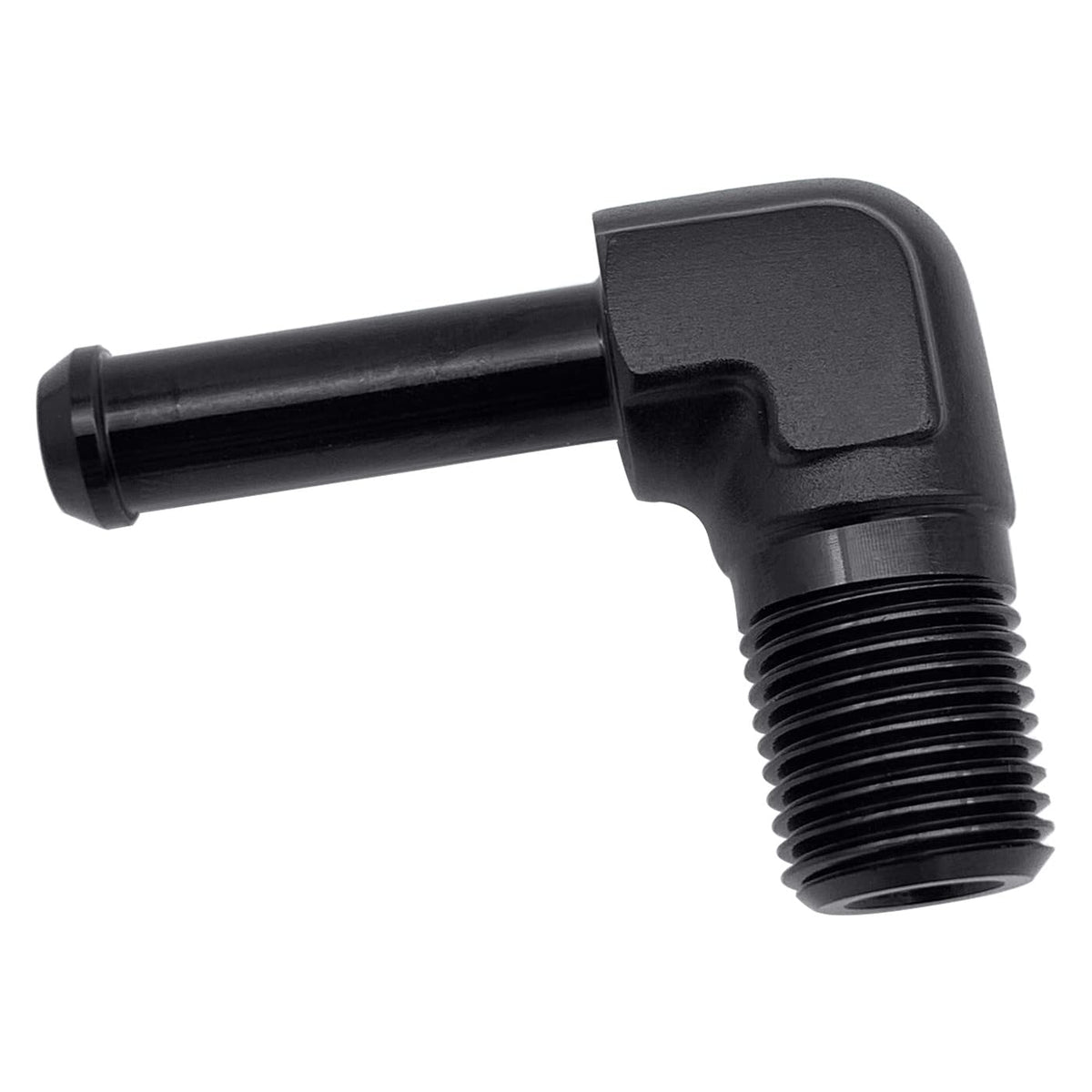 KRD PERFORMANCE Aluminum 90 Degree 1/2 NPT Male to 3/8(9.5mm) Hose Barb Push On Fitting Adapter, Black