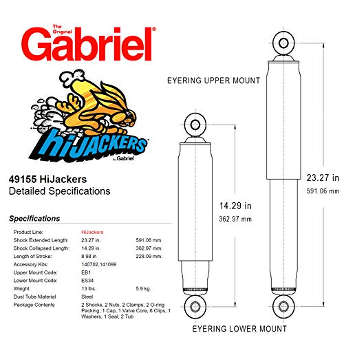 Gabriel 49155 HiJackers Rear Adjustable Air Shock Absorbers Fits Cadillac Escalade; Chevrolet Avalanche, Blazer, C10, C20, K10,