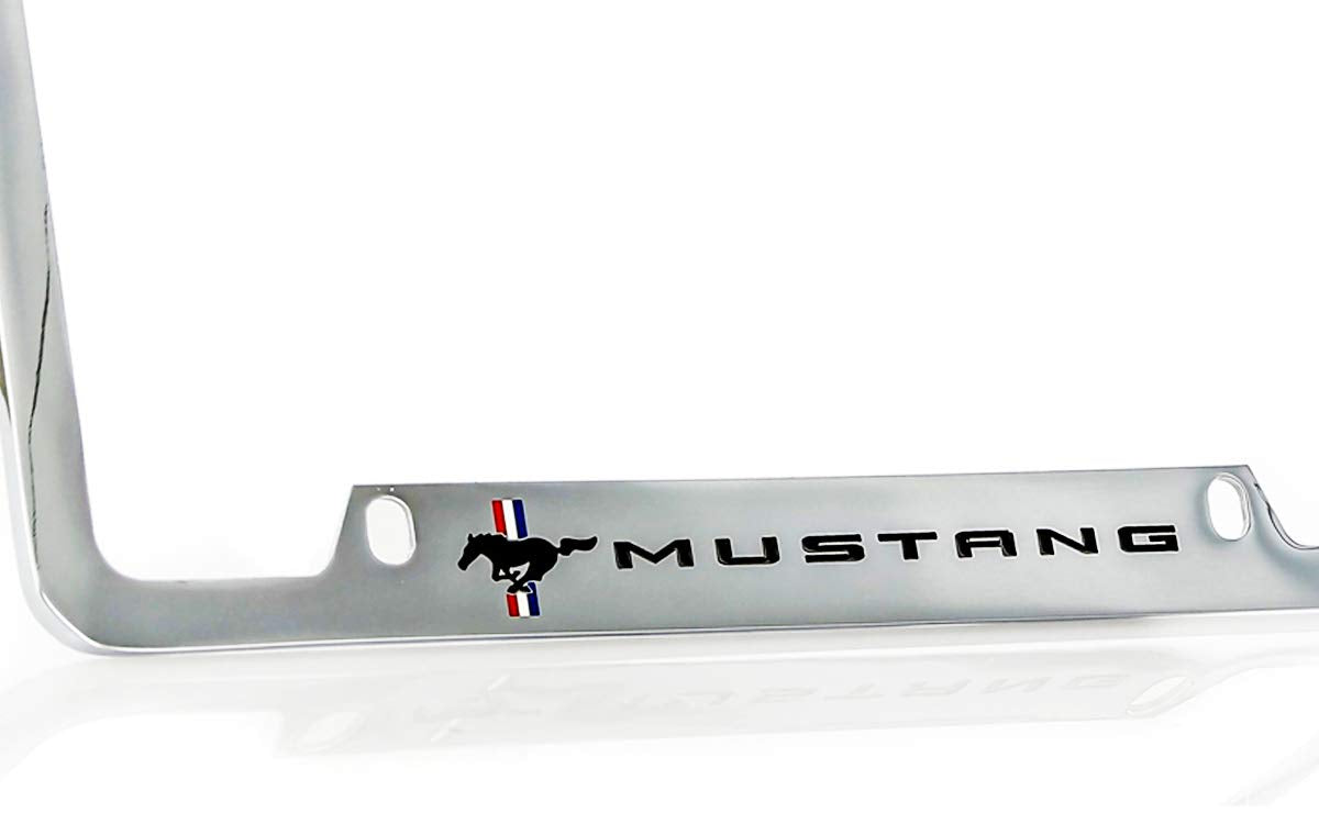 Ford Mustang Pony Chrome Plated Metal Bottom Engraved License Plate Frame Holder