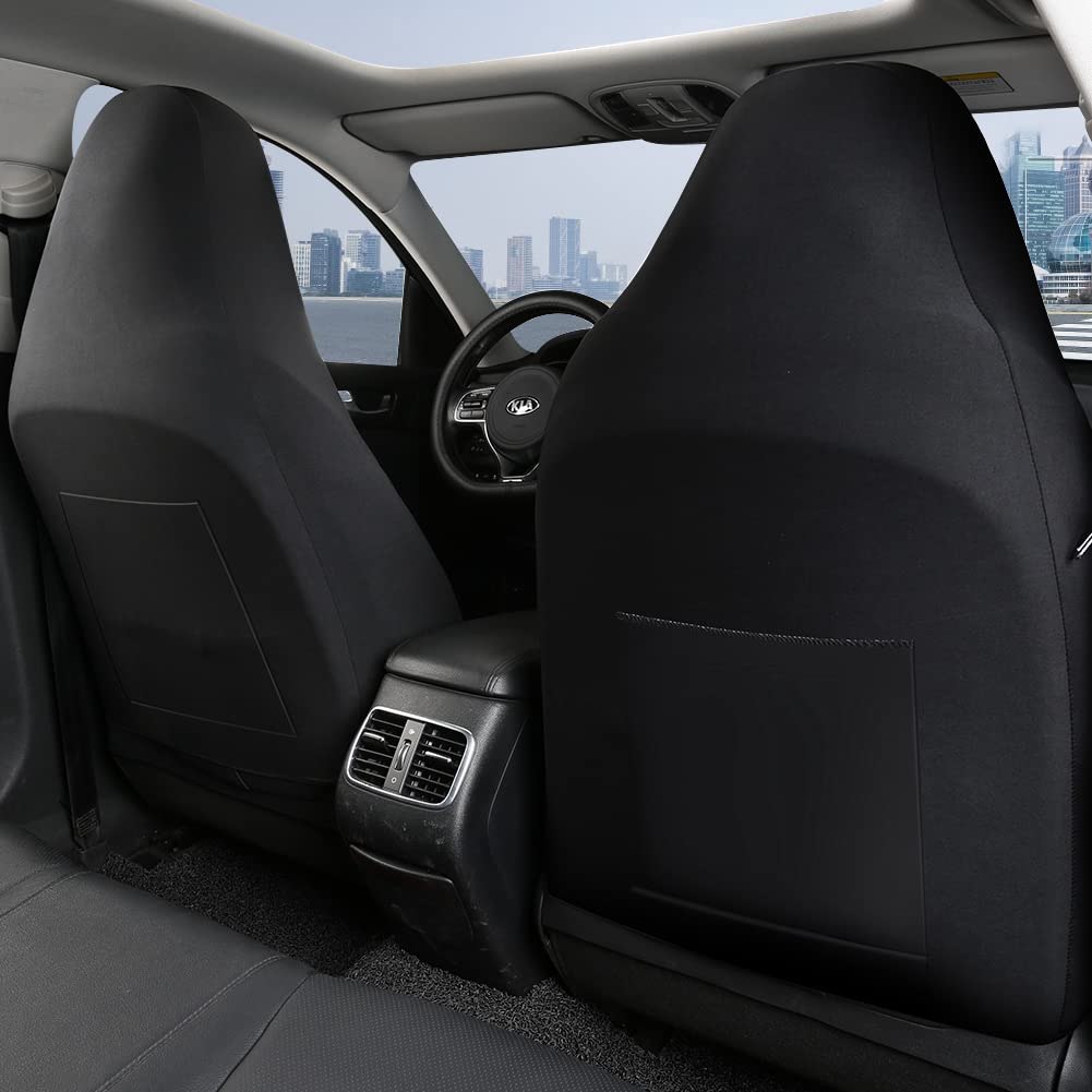 GIANT PANDA Front Seat Covers for Bucket Seats, Faux Leather Seat Covers Universal for Most Cars SUV and Mini Van (Black)