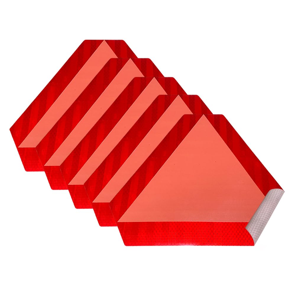 5Pcs Slow Moving Vehicle Sign Stickers, 5 Inch x 6 Inch Reflective Safety Triangle Signs Decal Reflective Slow Moving Vehicle Tr