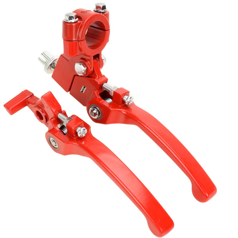 Hiaors Red Brake Folding Clutch Lever With Perch For 7/8 Handlebar 110Cc 125Cc Ssr125 Ssr70 Ttr125 Xmotos Apollo Thumpstar 125 Crf50 Xr Klx 140 Chinese Pit Dirt Bike Motorcycle