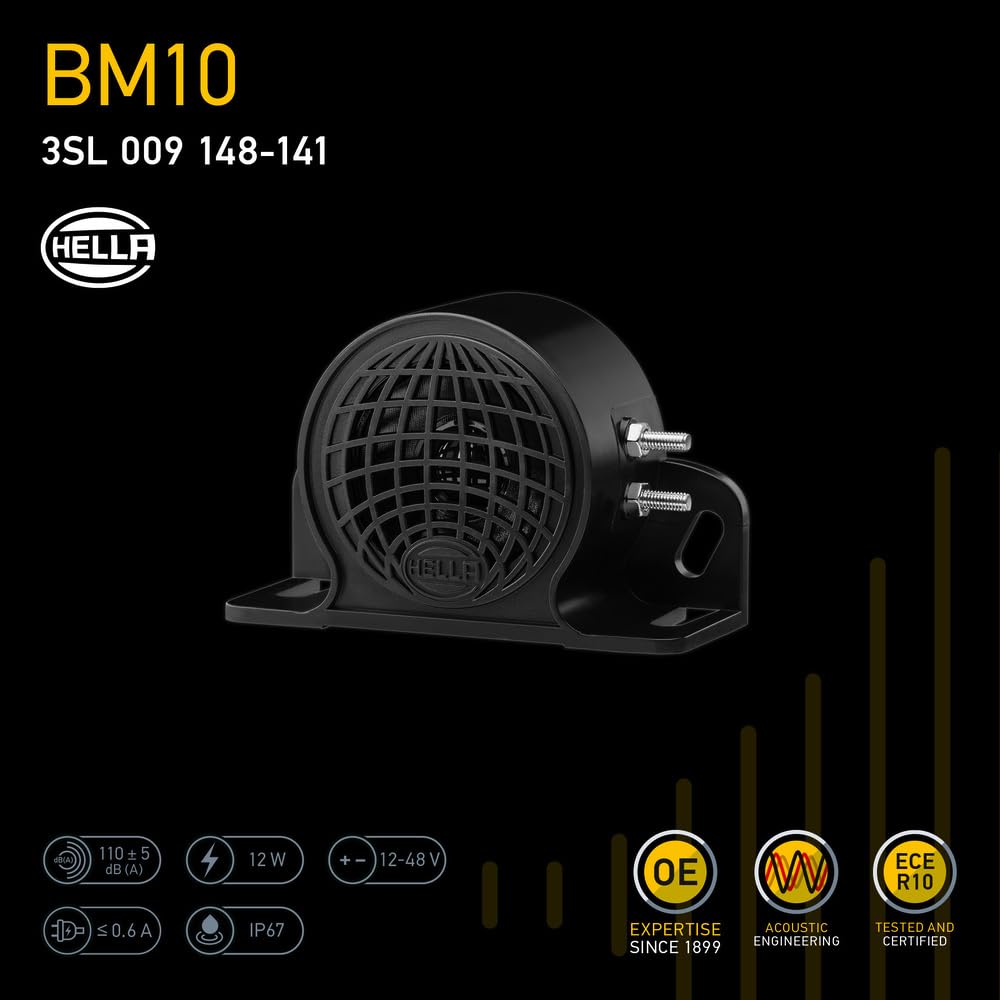 Hella 009148141 Black 9V/48V 110 Db Back-Up Alarm