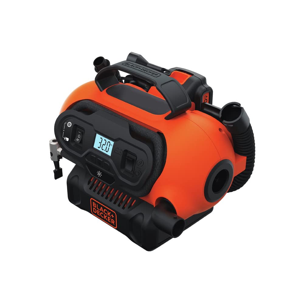 BLACK+DECKER 20V MAX* Inflator, Portable Air Compressor, 3 Modes: Cordless, 120V Corded, and 12V Car Adapter, Air Pump, Battery 