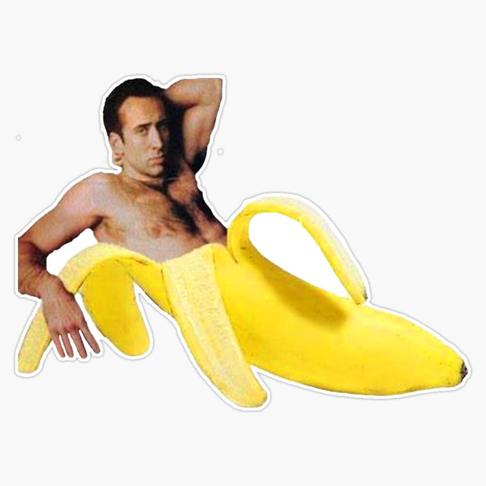 Nicolas Cage In A Banana - Bright Yellow Vinyl Waterproof Sticker Decal Car Laptop Wall Window Bumper Sticker 5''