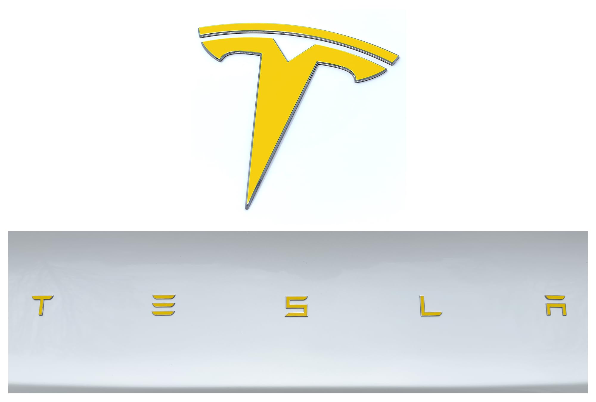 Custom Cut Graphics Vinyl Logo Wrap for Tesla Model 3 (2024 to Current), Standard Wrap, 2 pc-Set (Gloss Yellow)