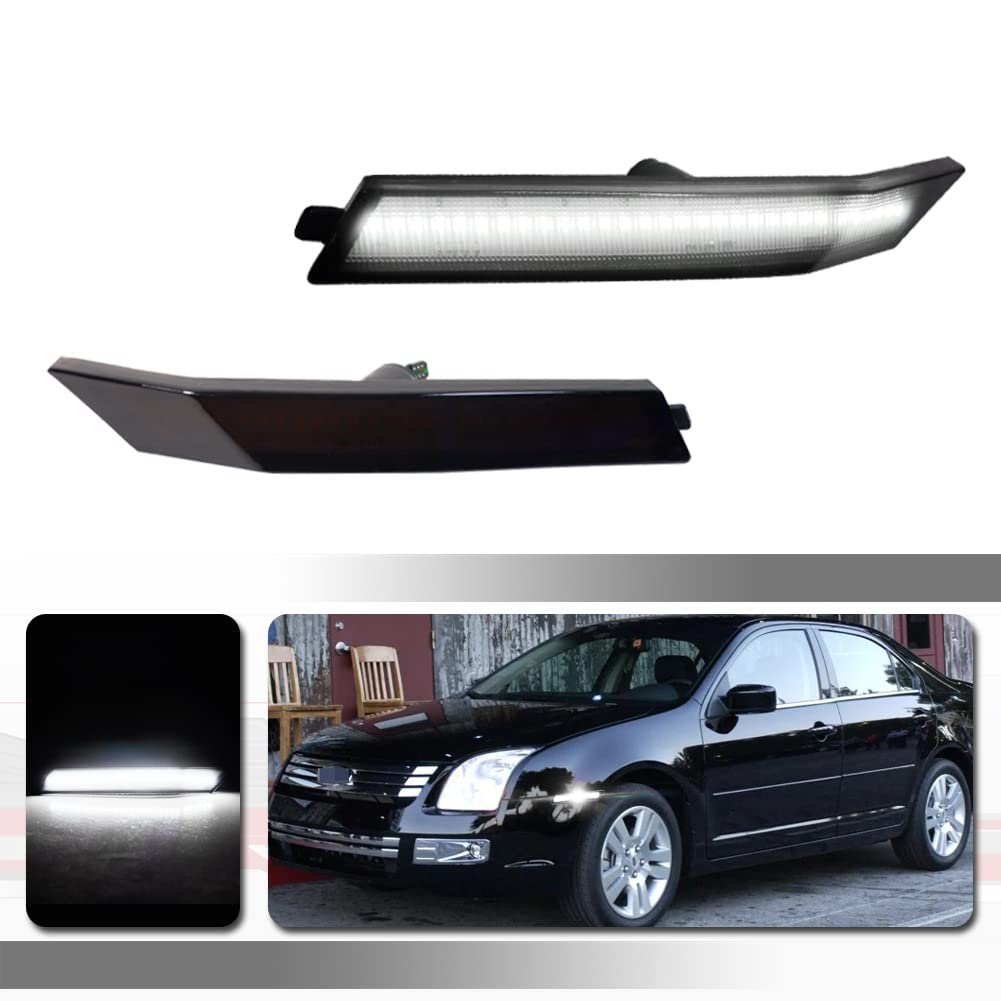 Tonsya White Led Smoked Lens kit Compatible With 2006-2009 Ford Fusion & Mercury Milan Front Bumper side Marker Light 6E5Z 13200