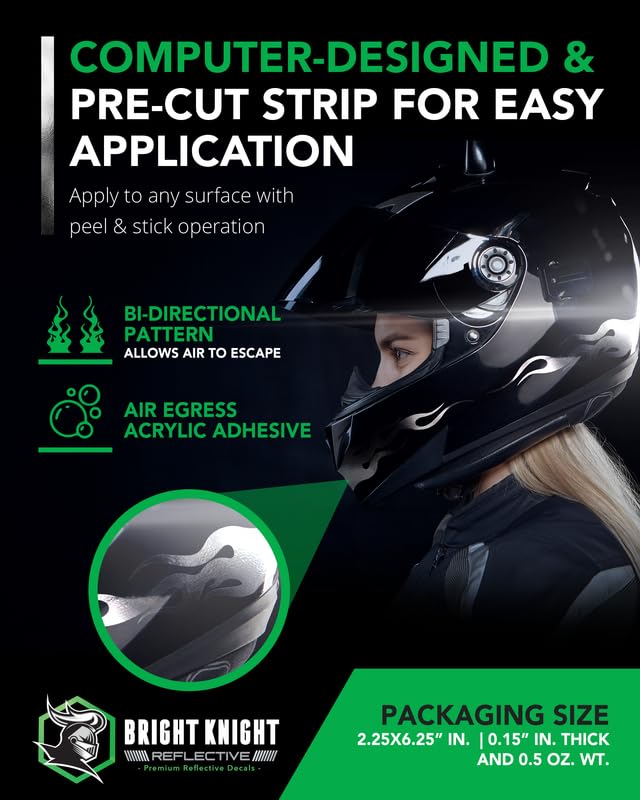 Bright Knight Reflective Flame Stickers, 4 Pcs Chrome Reflective Car Sticker Decal, Made With 3M Retro-Reflective Vinyl, Self-Ad