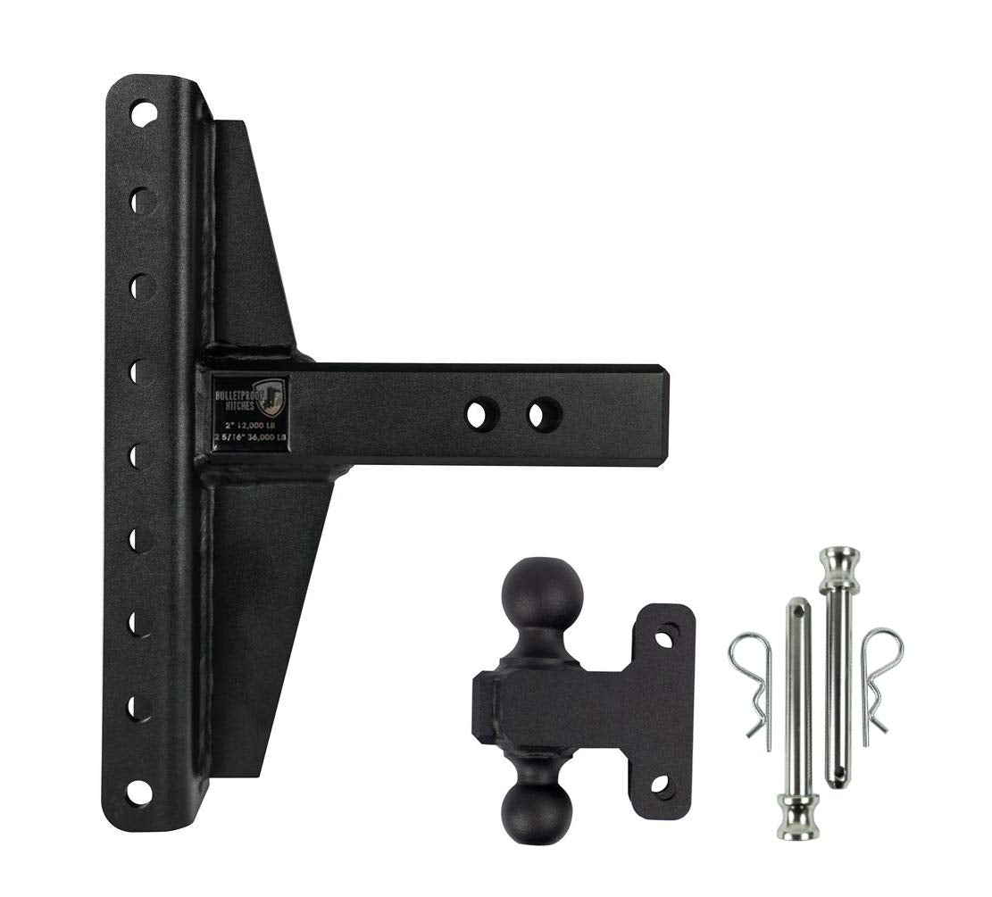 Bulletproof Hitches 2.5'' Adjustable Extreme Duty (36,000Lb Rating) Offset 4'' & 6'' Drop/Rise Trailer Hitch With 2'' And 2 5/16