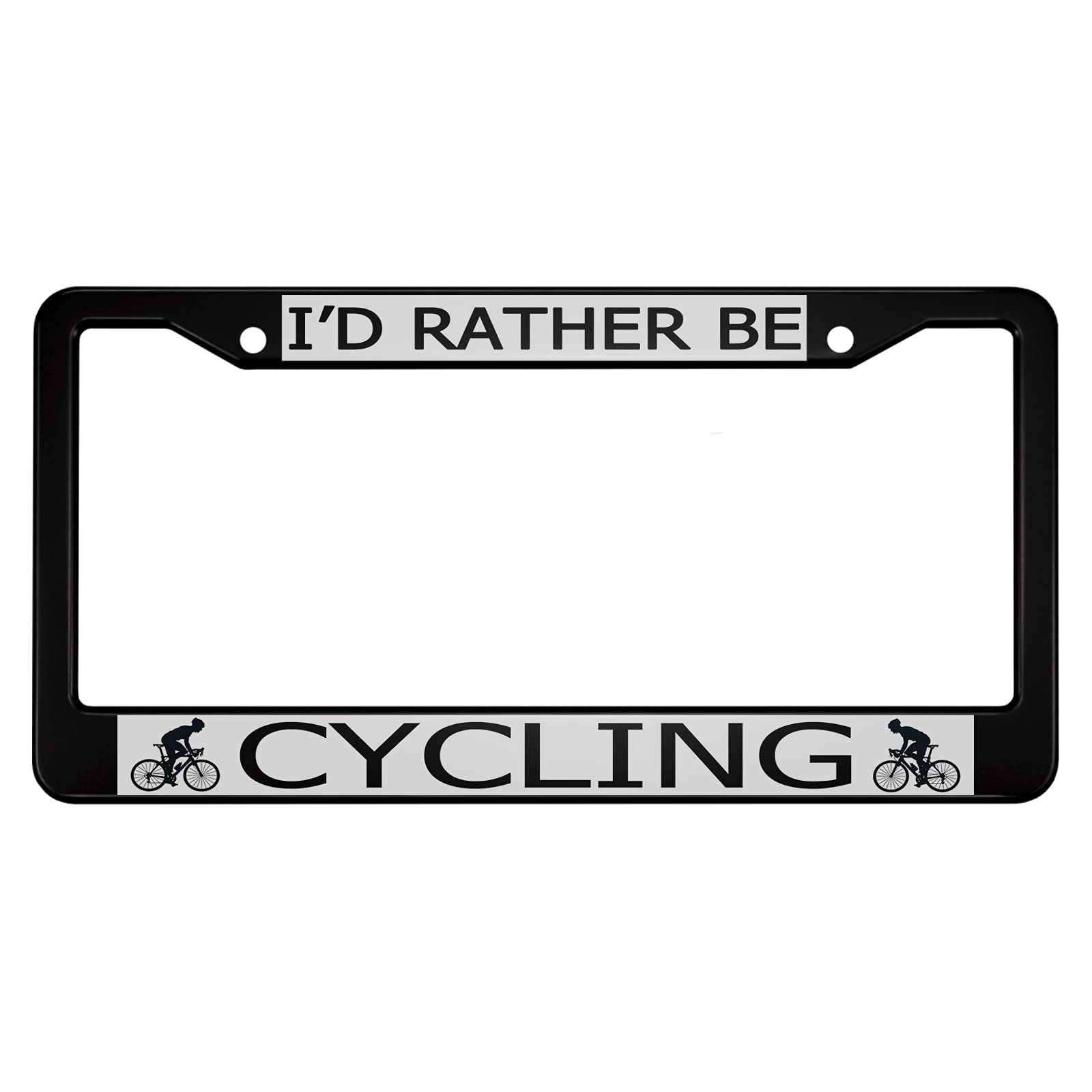 Ofloral I'D Rather Be Cycling Aluminum Alloy License Plate Frame People Riding Cross-Country Bikes Black Applicable To Us Standa