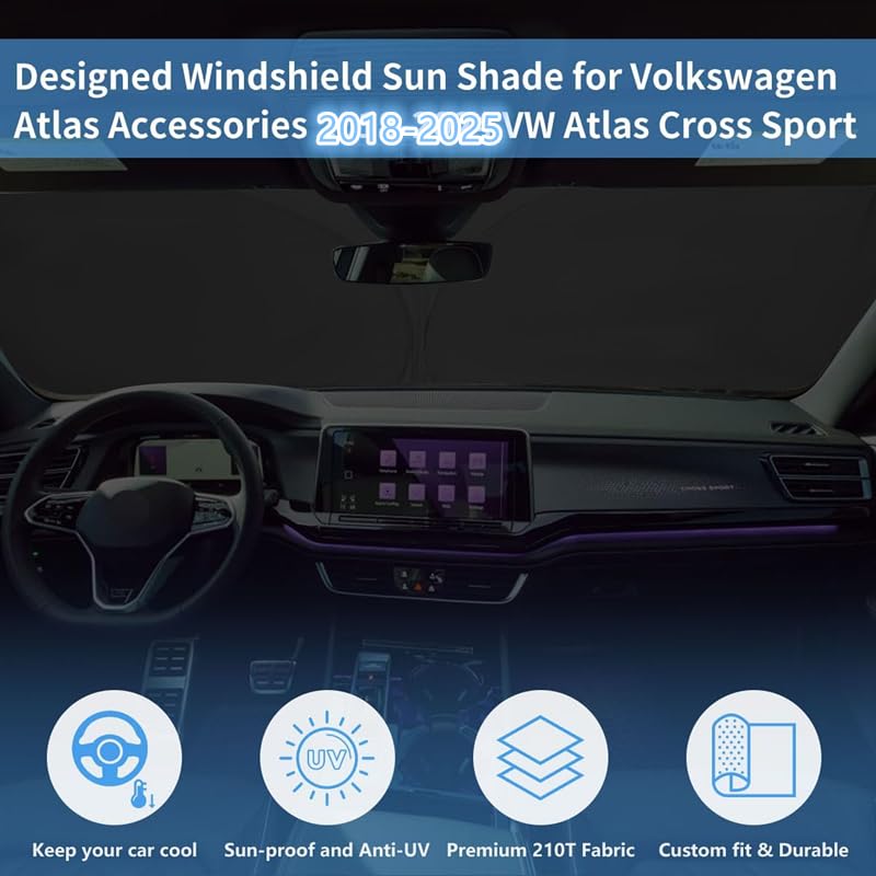 Windshield Sun Shade For Vw Atlas Cross Sport Accessories Window Sunshade Fit 2018-2025 Volkswagen Atlas Front Window Shade Sun