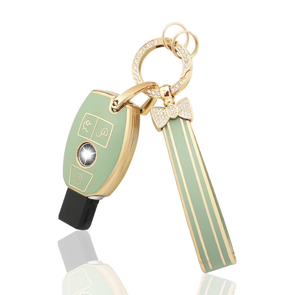 Carfib For Mercedes Benz Key Fob Cover Soft Tpu 3 Buttons Key Case Compatible With Benz Cla Cls Gla Glc Gle Accessories With Keychain Car Key Cover For Women Men Green