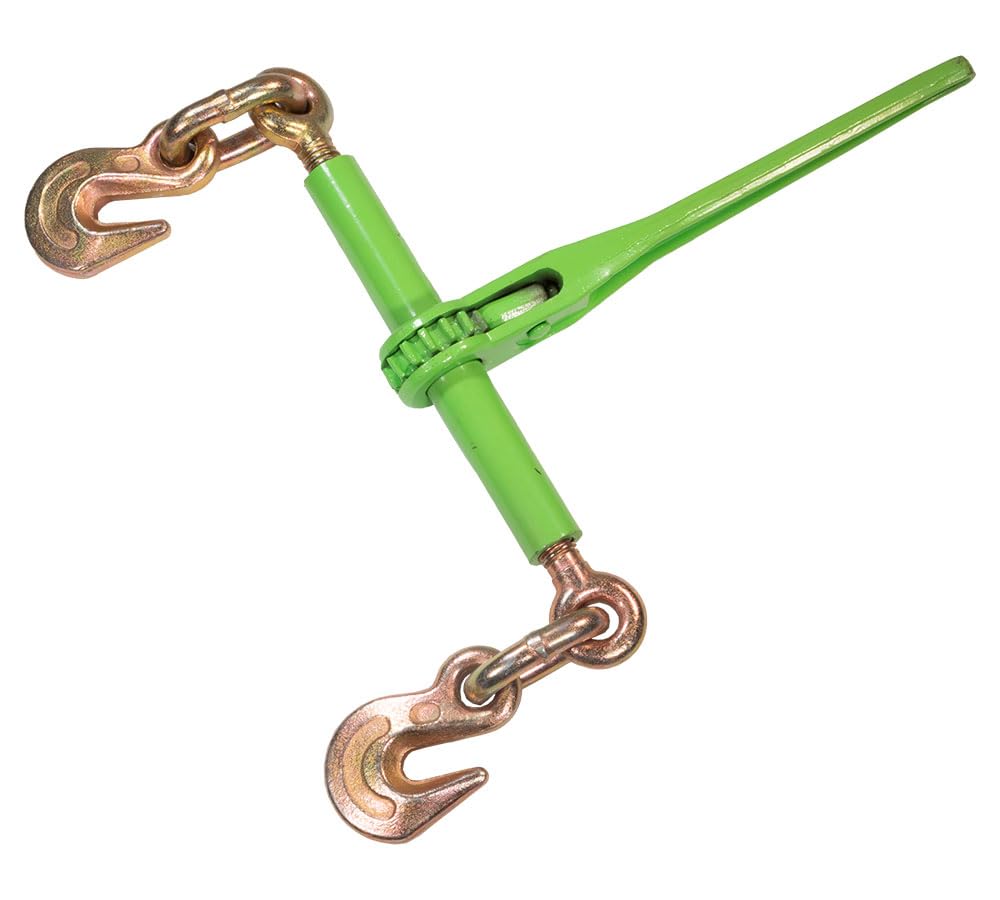 Mytee Products 8 Pack 3/8'' - 1/2'' Hi-Viz Green Heavy Duty Ratchet Load Chain Binder With Grab Hooks - 9,200 Lbs Working Load L