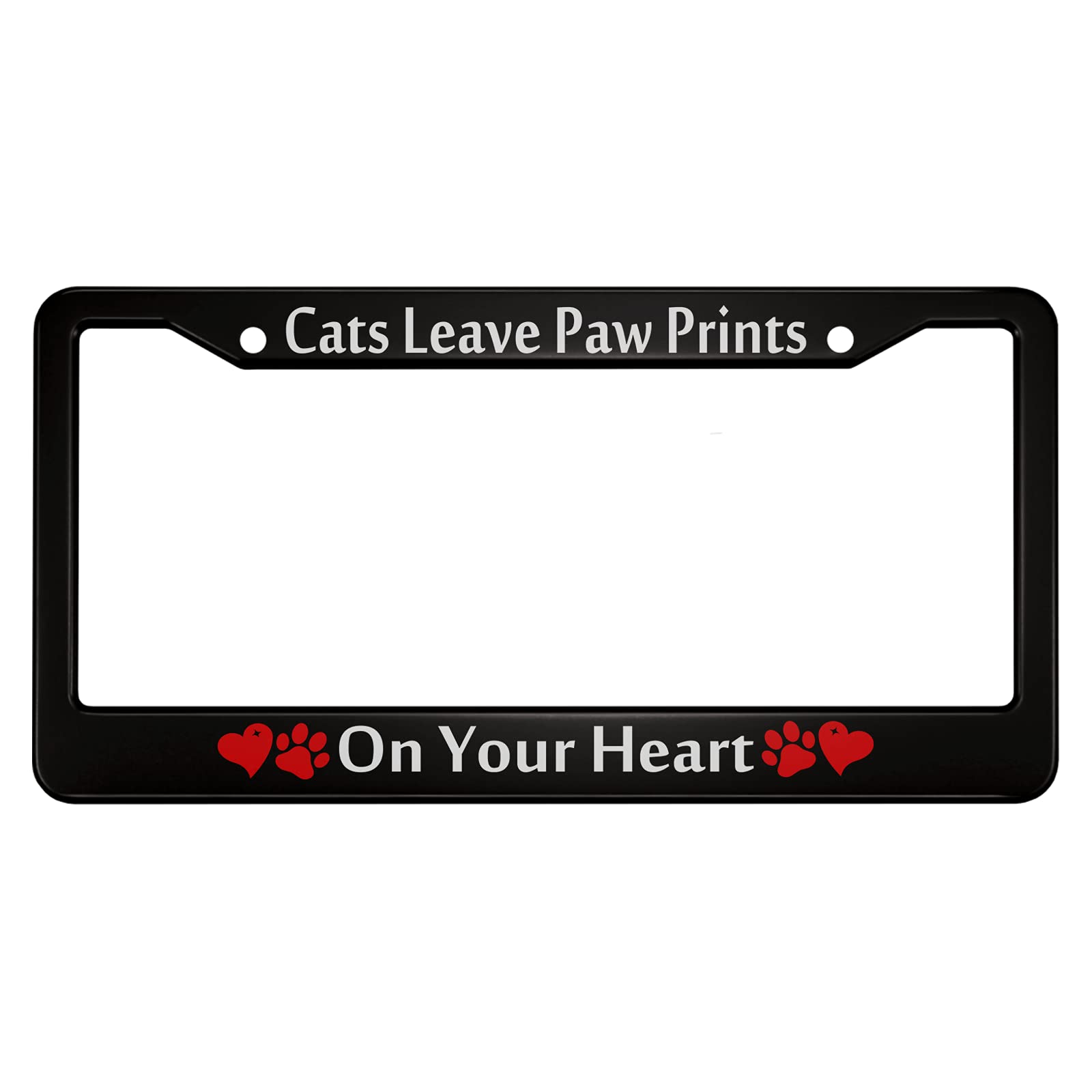 Ofloral Cats Leave Paw Prints On Your Heart Aluminum Alloy License Plate Frame Red Cartoon Cat Paw Print And Heart Applicable To