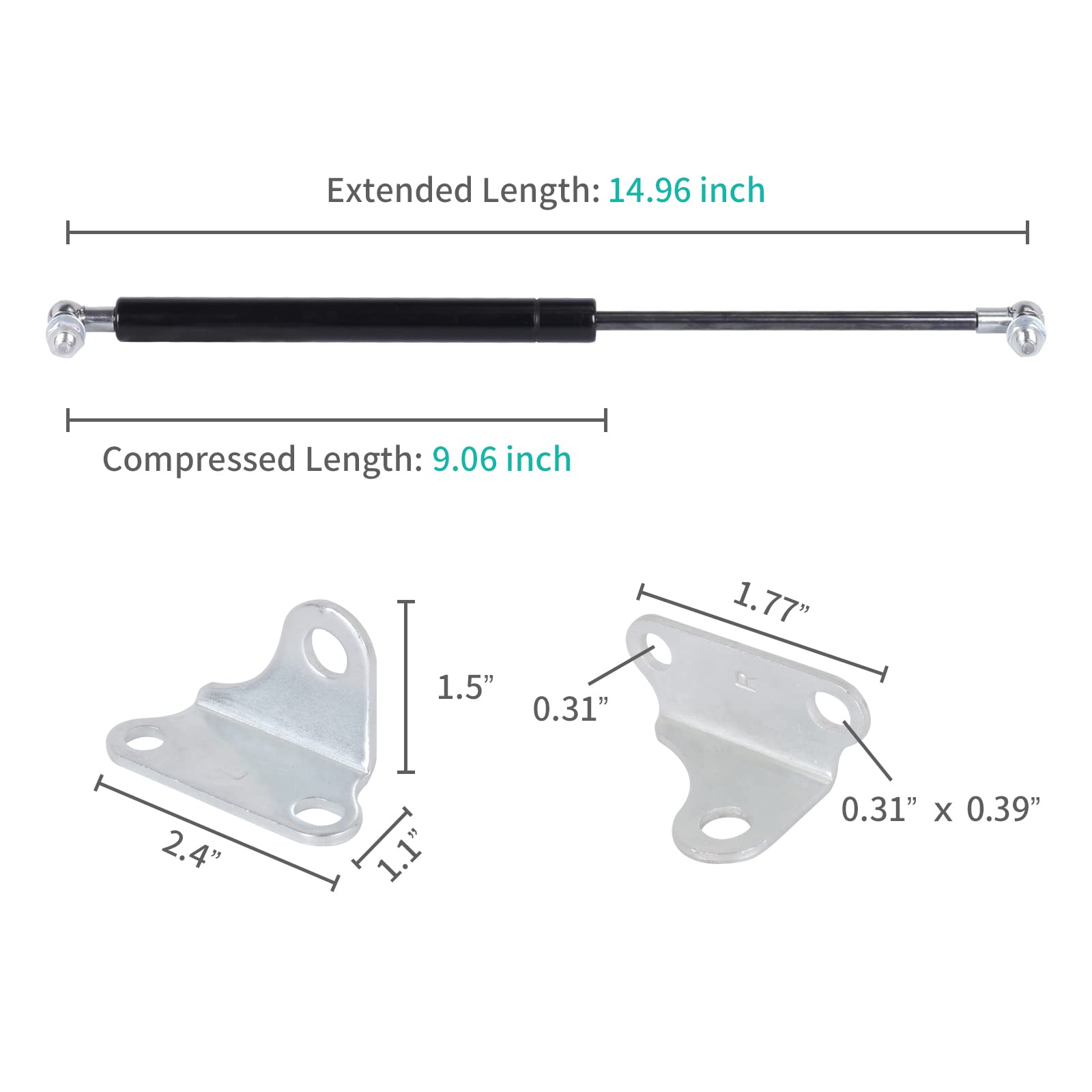 38Cm 450N/15Inch 100Lb Gas Struts Gas Shock Lift Supports Gas Spring Heavy Duty Suit For Rv Box Camper Shell A Set Of 2 With L Mounts
