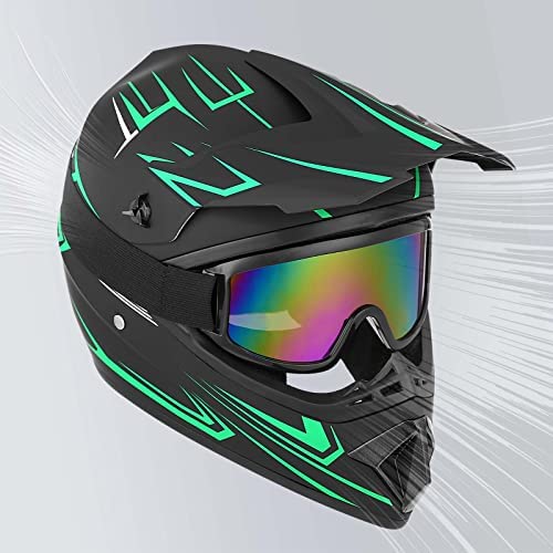 Yesmotor Youth Kids Motocross Helmet Full Face Motorcycle Dirt Bike Off-Road Mountain Bike Bmx Mx Atv Helmet- Dot Approved With(Gloves Goggles Mask) 4Pcs Set (Green,M)
