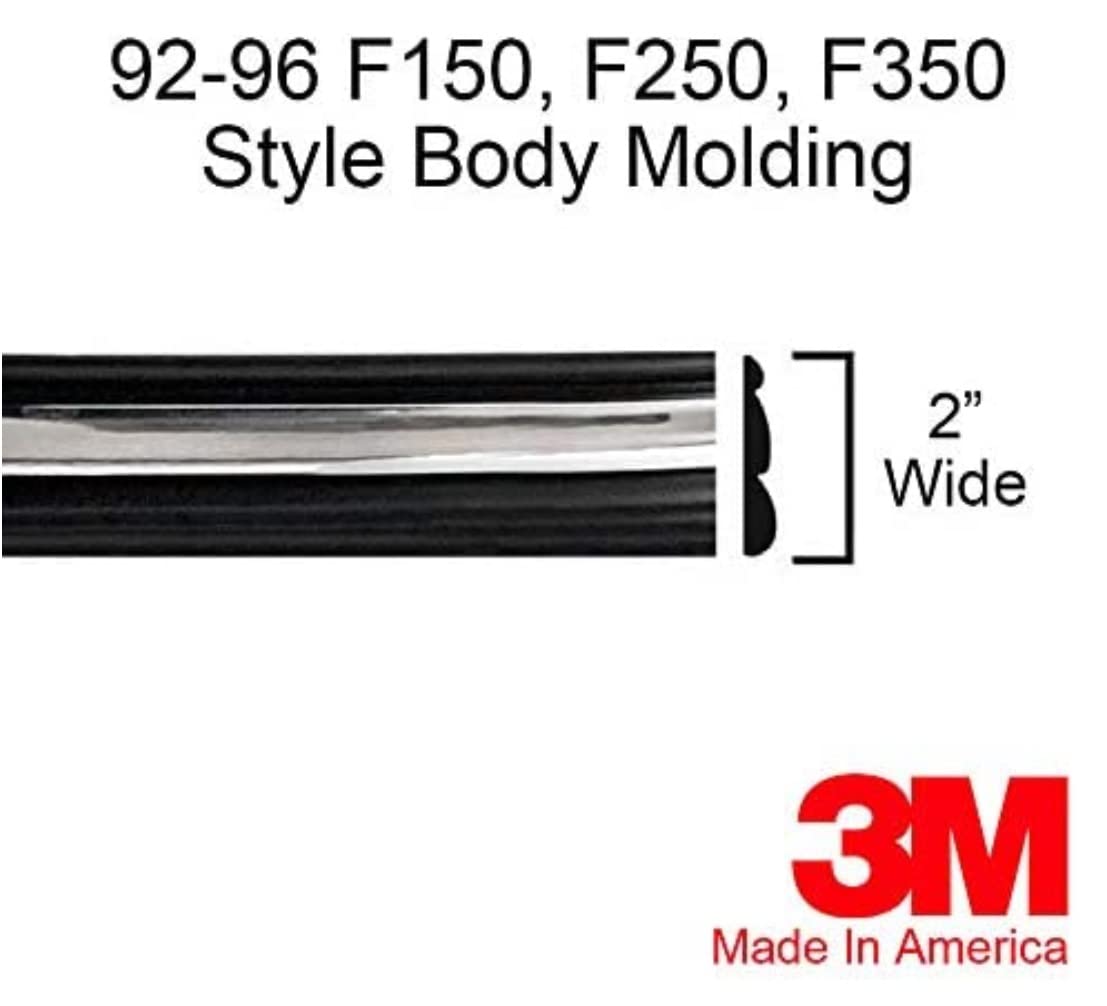 1992-1996 Ford Black Chrome Side Body Trim Molding Rocker Panel Pickup Truck F150, F250, F350, Bronco - 2'' Wide (Half Roll - 12