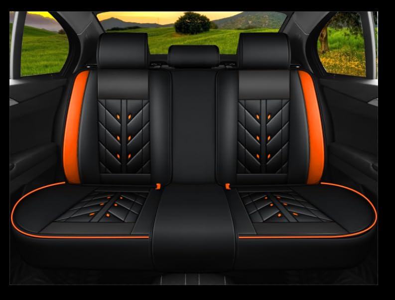 YXQYOEOSO Comfortable Leather Auto Car Seat Covers 5 Seats Full Set Universal Fit (Black & Orange)