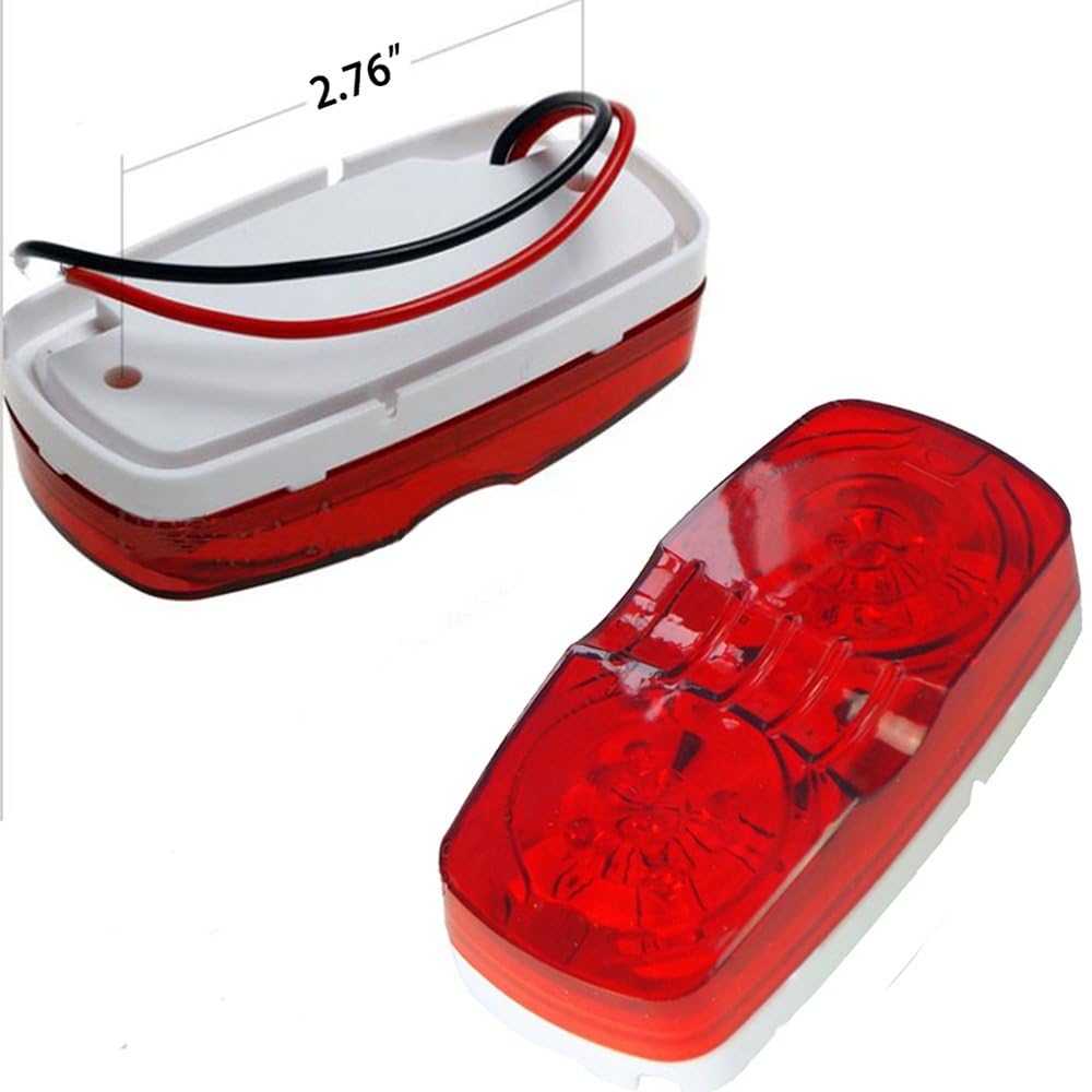 New Sun 12 Pcs Red Trailer Rv Side Marker Led Light, Bullseye/Tigereye/Double Bubble Clearance Light 10 Led, 12V 4X2 Rectangular