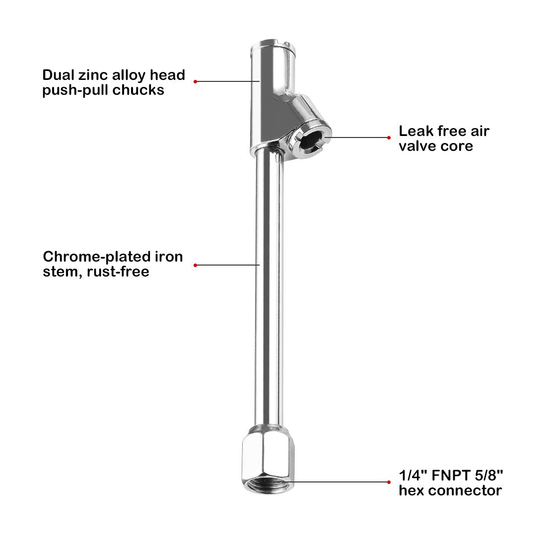 Czc Auto Heavy Duty Inflatable Air Chuck, Straight On Foot Dual Head Truck Tire Chuck, 1/4 Fnpt Extension Stem Compatible With Inflator Air Pump Compressor Accessories For Truck Bus Car Motorcycle