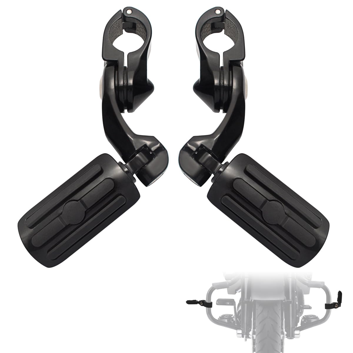 Fovplue 1.25' Highway Footpegs,Short Angled Adjustable Highway Pegs W/Mounts For Harley Touring Street Glide Electra Glide Road King Softail Cvo Dyna Trike Sportster W/1-1/4 Engine Guard,Black#1