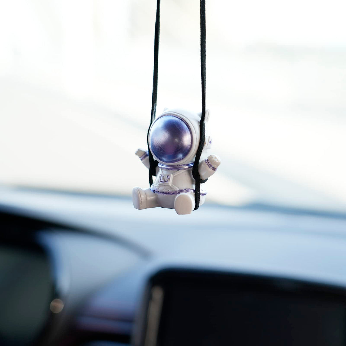 AMIORO Swing Astronaut Shaped Car Pendant Cartoon Car Rear View Mirror Hanging Ornaments (New Blue)