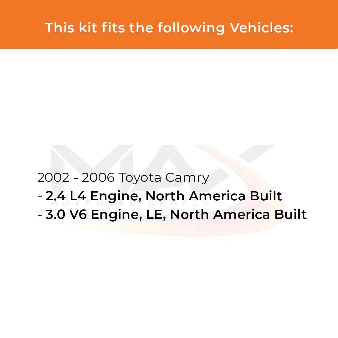 Max Advanced Brakes Front & Rear Brake Kit Compatible With 2002-2004 2005 2006 Toyota Camry 2.4 L4 3.0 V6 Le Na Built Replacemen