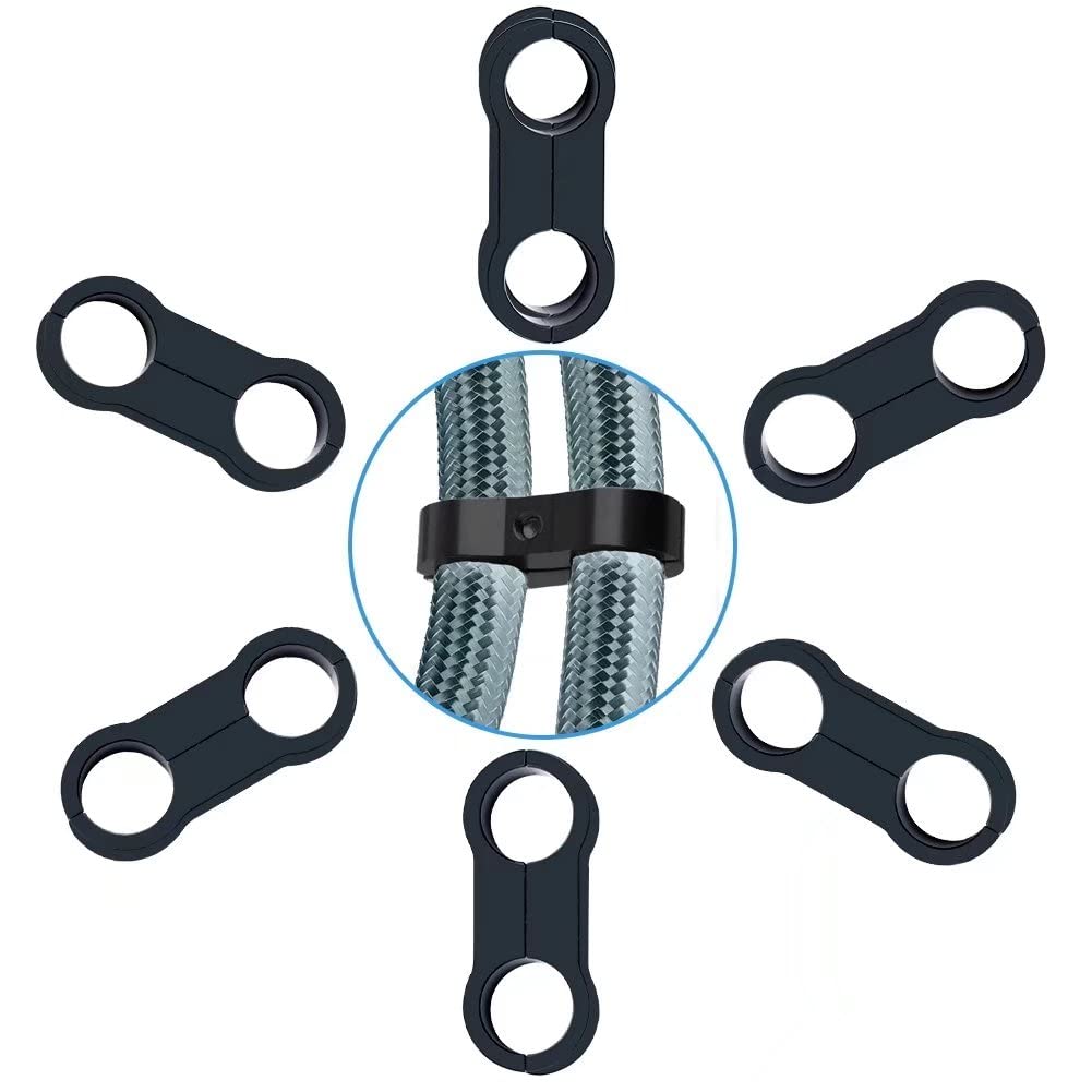 6AN Black Hose Aluminum Clamp-AN6 Hose Separator Fuel line Mounting Clamps Aluminum Hose Fitting Adapter Great for 3/8 Fuel Hose