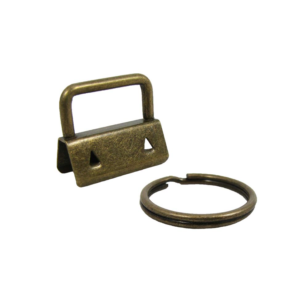 25 Key Fob Hardware With Key Rings Sets - 1'' Or 1.25'' - Antique Brass (1'')