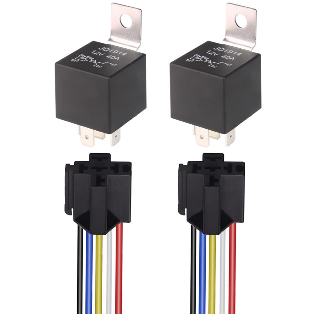 Gebildet JD1914 12V 40A Car Relay with 12AWG Harness Sockets, 5 Pin SPDT Relay with Color-Labeled Wires for Automotive Truck Van