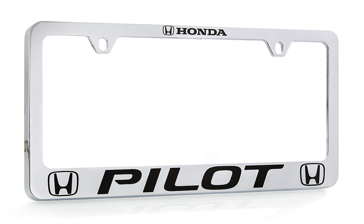 Honda Pilot Wordmark Chrome Plated Zinc Metal License Plate Frame Holder Wide Bottom Engraved 2 Hole