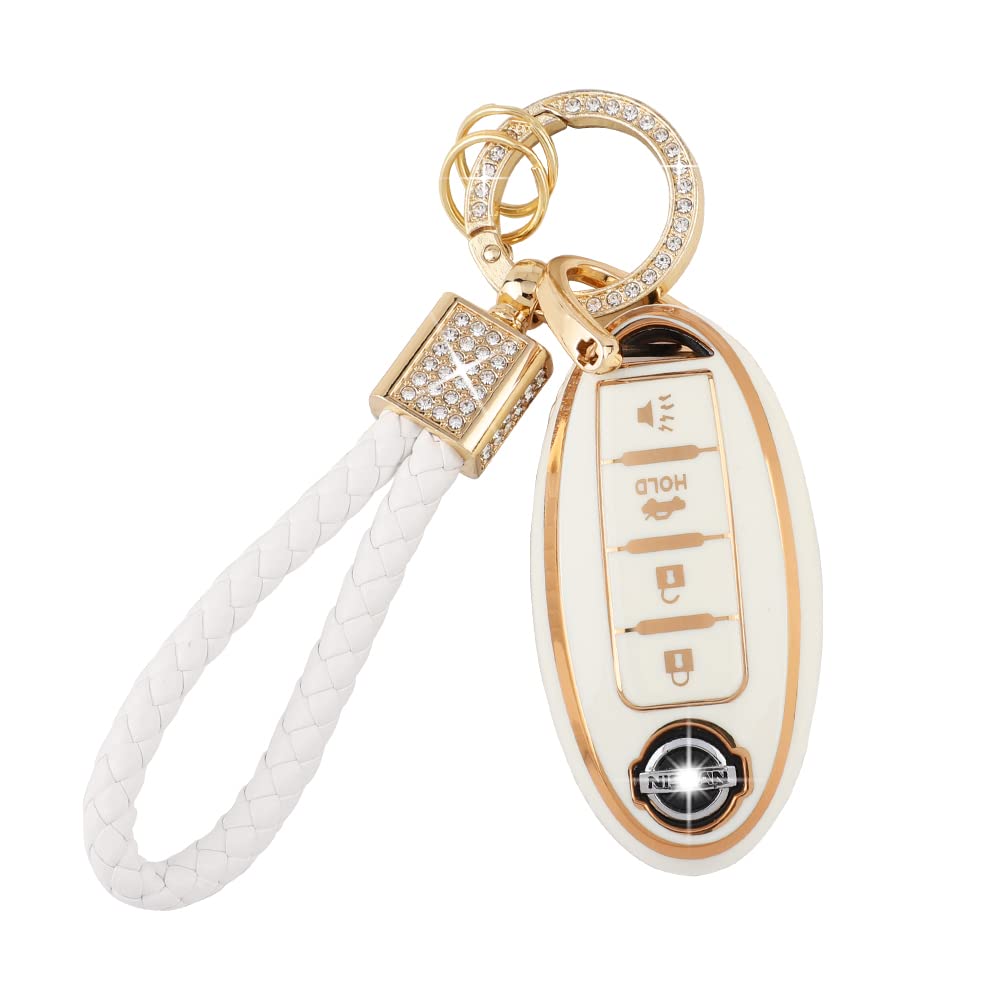 Pifoog For Nissan Key Fob Cover Tpu Soft Keychain Fit Nissan Altima Murano Sentra Rogue Armada Pathfinder 4 Button Smart Keys Case Protector Accessories Girly Cute