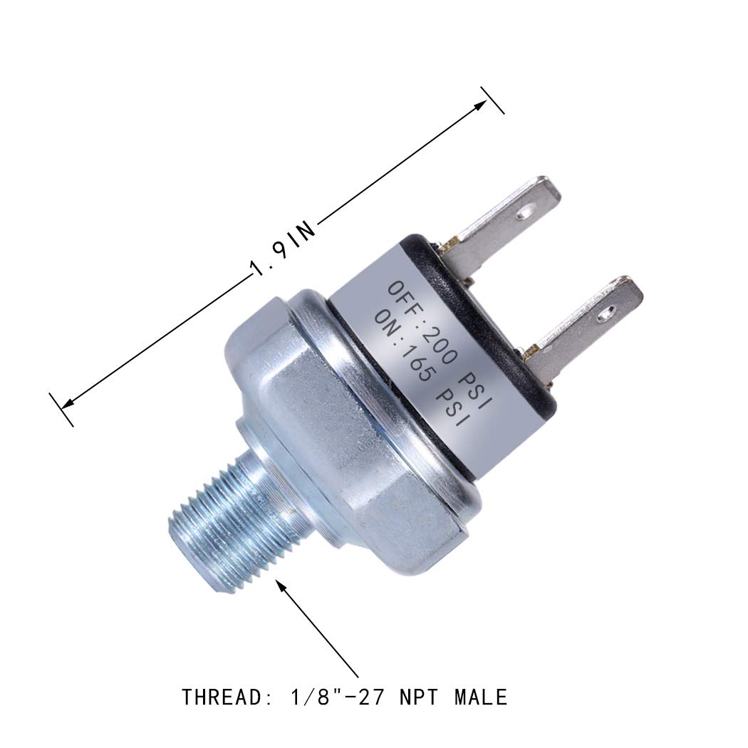 Air Pressure Switch 165-200 Pressure Switch 200 PSI Pressure Switch 1/8''-27 NPT DC 24V 12V Pressure Switch Air Compressor Press