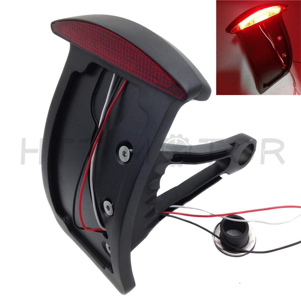 Httmt Mt301-A-Bk Black Curved Side Mounted License Plate Bracket W/Led Tail Light Brake Light 7/8 Inches Or 1 Inch Axles Compati