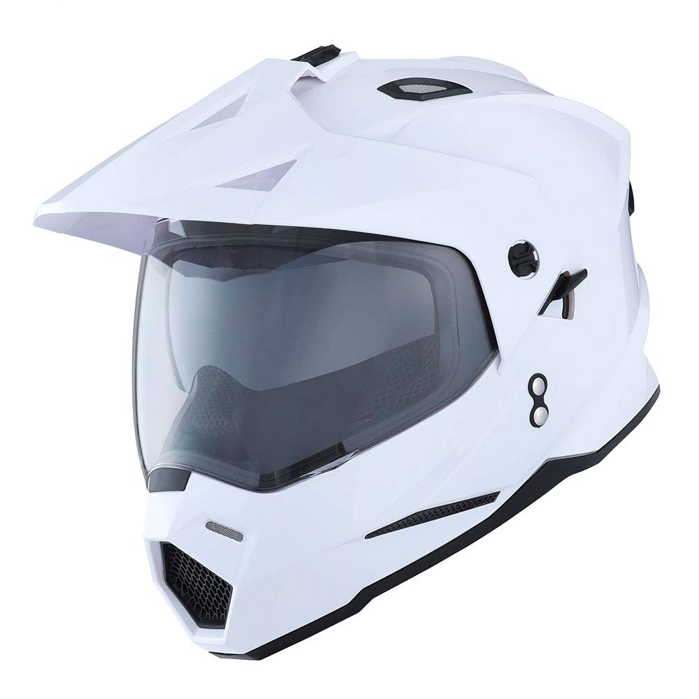 1Storm Dual Sport Motorcycle Motocross Off Road Full Face Helmet Dual Visor Glossy White, Size Medium