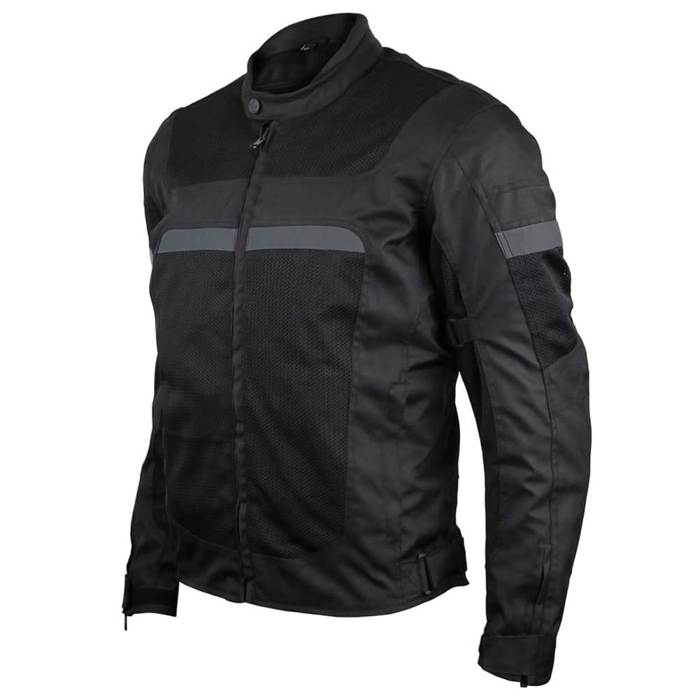 Vance Leather Revo Mens Black Advanced All-Season Reflective Mesh & Textile Motorcycle Jacket W/Ce Armor & Removable Liner (Blac