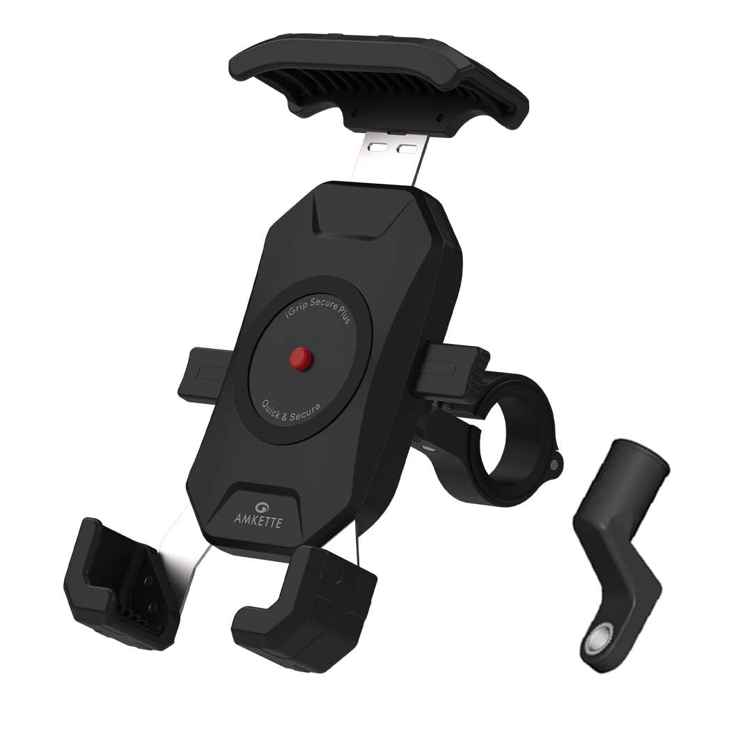 Amkette Igrip Secure Plus Bike Phone Holder For All Bikes/Scooters | Anti Shake Dual Mount Design | One Click Lock | 360 Rotatio