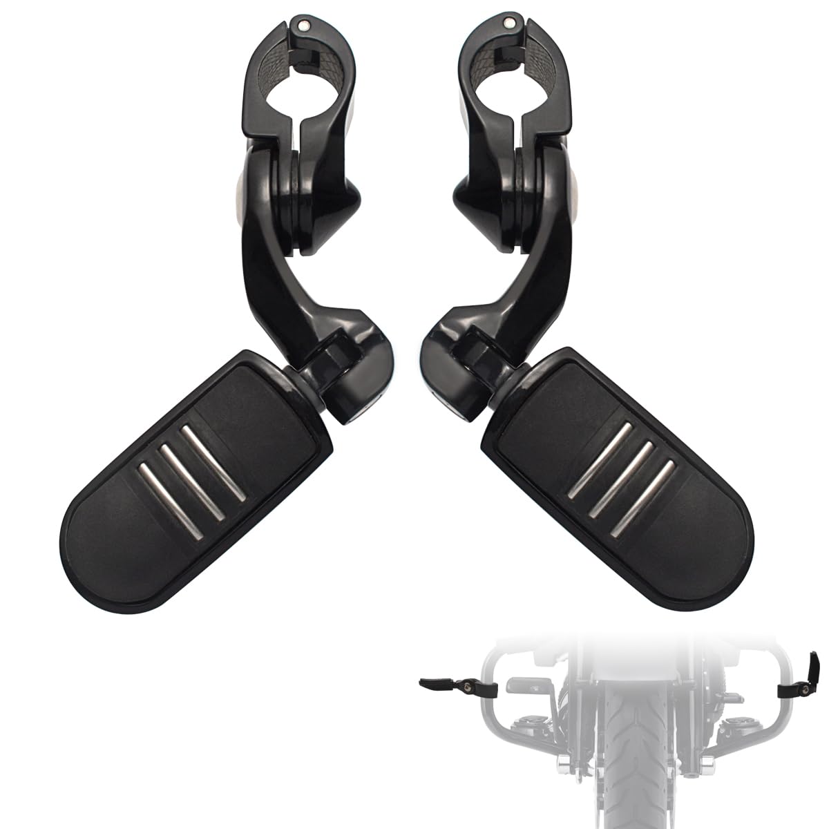 Fovplue 1.25' Highway Footpegs,Short Angled Adjustable Highway Pegs W/Mounts For Harley Touring Street Glide Electra Glide Road King Softail Cvo Dyna Trike Vrsc Sportster W/1-1/4' Engine Guard,Black#3