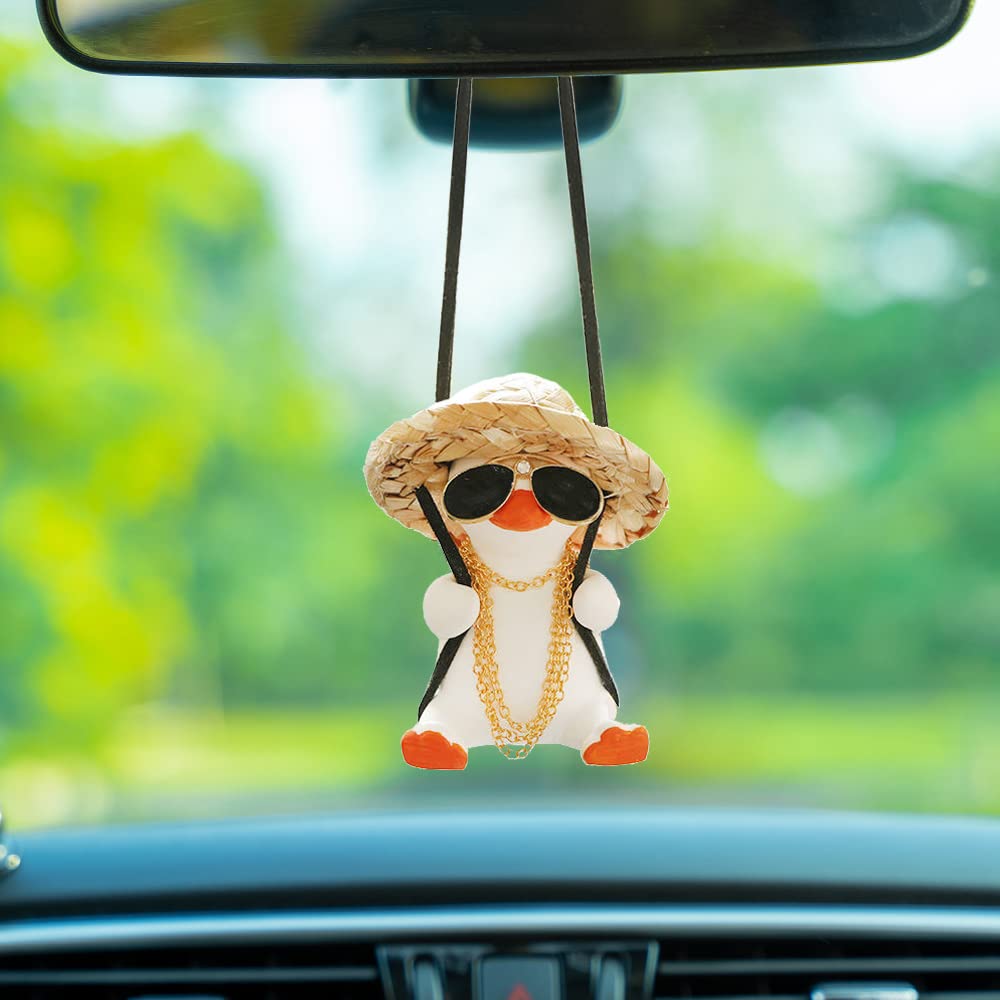 Qiwen Rear View Mirror Hanging Accessories of Swinging Duck Car Hanging Ornament Cute Car Accessories for Teens Men Women Car Mi