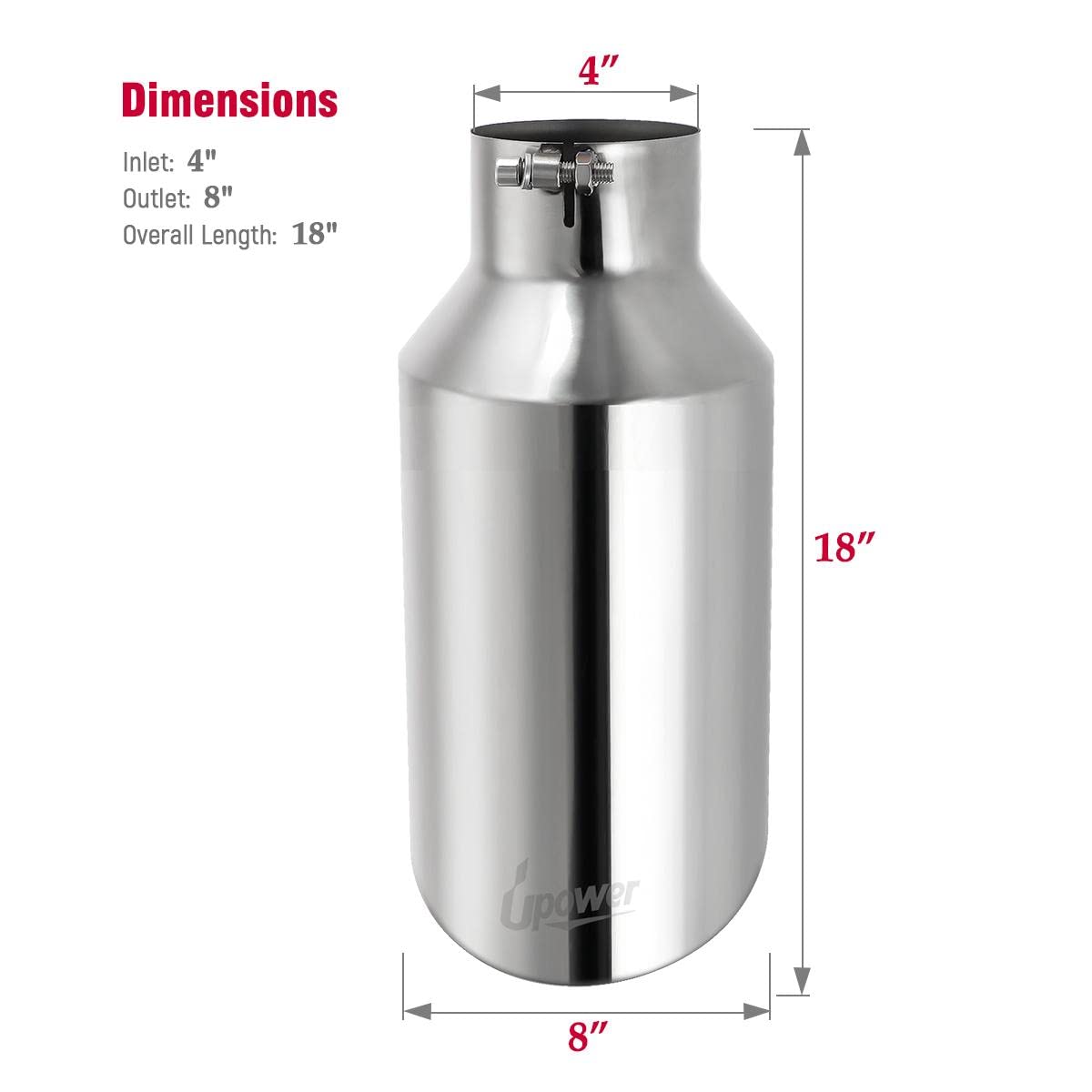 Upower 4 '' To 8 '' Exhaust Tip Mirror Polished 4 Inch Inlet 8 Inch Outlet Diesel Exhaust Tailpipe 18 '' Long 45 Degree Angle Cu