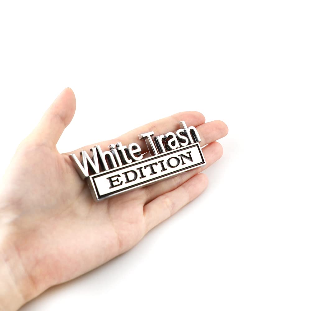 2 Pcs White Trash Edition Emblem Car Side Rear Front Hood Trunk Door Badge 3D Decal Sticker Fit For Car Truck Suv (White Trash,